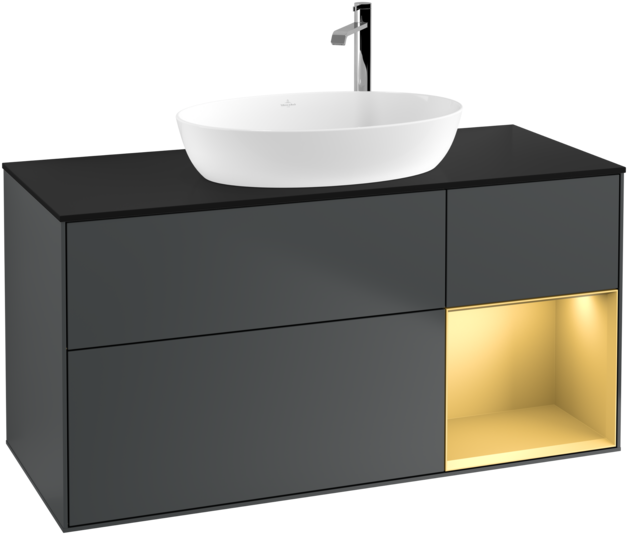 Тумба під раковину Villeroy & Boch Finion 120х50,1 см із підсвічуванням МДФ темно-синій матовий лак/скло чорне матове F952HFHG