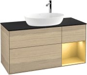 Тумба под раковину Villeroy & Boch Finion 120х50,1 см с подсветкой МДФ шпон дуба/стекло черное матовое F952HFPC