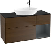 Тумба під раковину Villeroy & Boch Finion 120х50,1 см з підсвічуванням МДФ шпон волоського горіха/скло чорне матове F952HGGN