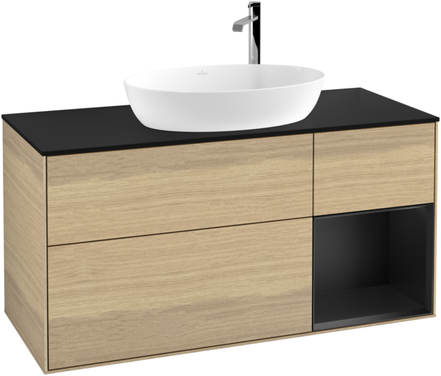 Тумба под раковину Villeroy & Boch Finion 120х50,1 см с подсветкой МДФ шпон дуба/стекло черное матовое F952PDPC