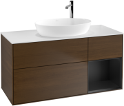 Тумба под раковину Villeroy & Boch Finion 120х50,1 см с подсветкой МДФ шпон грецкого ореха/стекло белое матовое G951PDGN