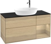 Тумба під раковину Villeroy & Boch Finion 120х50,1 см з підсвічуванням МДФ шпон дуба/скло чорне матове F952PCPC