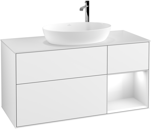 Тумба під раковину Villeroy & Boch Finion 120х50,1 см з підсвіткою МДФ білий глянцевий лак/скло біле матове G951GFGF