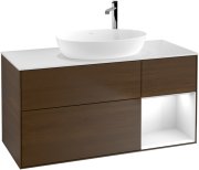 Тумба под раковину Villeroy & Boch Finion 120х50,1 см с подсветкой МДФ шпон грецкого ореха/стекло белое матовое G951GFGN