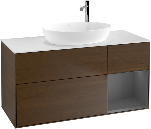 Тумба под раковину Villeroy & Boch Finion 120х50,1 см с подсветкой МДФ шпон грецкого ореха/стекло белое матовое G951GKGN