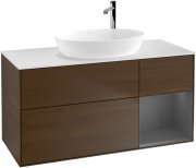 Тумба под раковину Villeroy & Boch Finion 120х50,1 см с подсветкой МДФ шпон грецкого ореха/стекло белое матовое G951GKGN