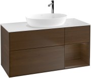 Тумба під раковину Villeroy & Boch Finion 120х50,1 см із підсвічуванням МДФ шпон волоського горіха/скло біле матове G951GNGN