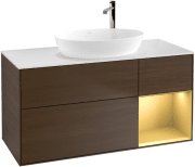 Тумба под раковину Villeroy & Boch Finion 120х50,1 см с подсветкой МДФ шпон грецкого ореха/стекло белое матовое G951HFGN