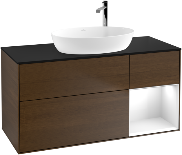 Тумба под раковину Villeroy & Boch Finion 120х50,1 см с подсветкой МДФ шпон грецкого ореха/стекло черное матовое G952GFGN