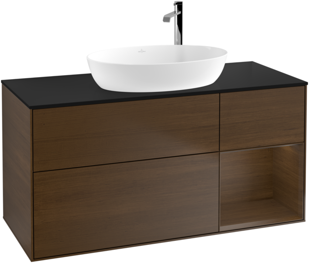 Тумба під раковину Villeroy & Boch Finion 120х50,1 см з підсвічуванням МДФ шпон волоського горіха/скло чорне матове G952GNGN