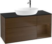 Тумба под раковину Villeroy & Boch Finion 120х50,1 см с подсветкой МДФ шпон грецкого ореха/стекло черное матовое G952GNGN