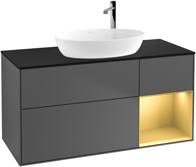 Тумба під раковину Villeroy & Boch Finion 120х50,1 см з підсвічуванням антрацит матовий лак/скло чорне матове G952HFGK