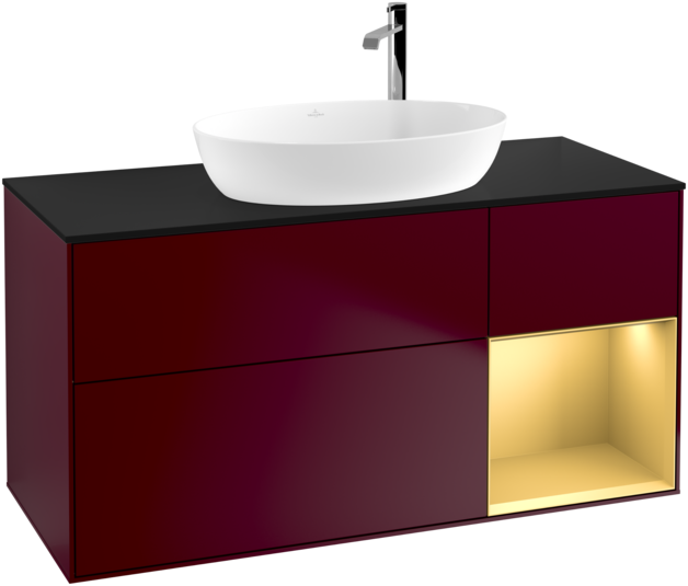 Тумба під раковину Villeroy & Boch Finion 120х50,1 см з підсвічуванням МДФ півонія матовий лак/скло чорне матове G952HFHB