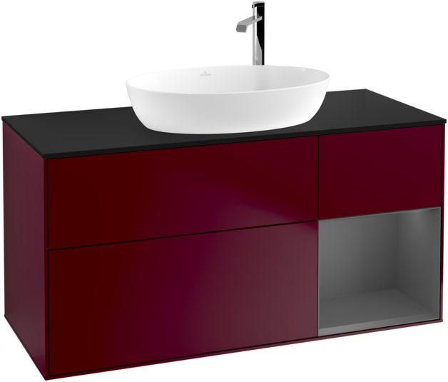 Тумба під раковину Villeroy & Boch Finion 120х50,1 см з підсвічуванням МДФ півонія матовий лак/скло чорне матове G952GKHB