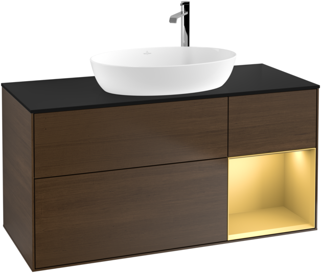 Тумба під раковину Villeroy & Boch Finion 120х50,1 см з підсвічуванням МДФ шпон волоського горіха/скло чорне матове G952HFGN