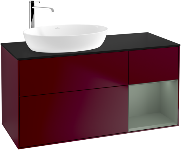 Тумба под раковину Villeroy & Boch Finion 120х50,1 см с подсветкой МДФ пион матовый лак/стекло черное матовое F932GMHB