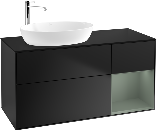 Тумба під раковину Villeroy & Boch Finion 120х50,1 см з підсвічуванням МДФ чорний матовий лак/скло чорне матове F932GMPD