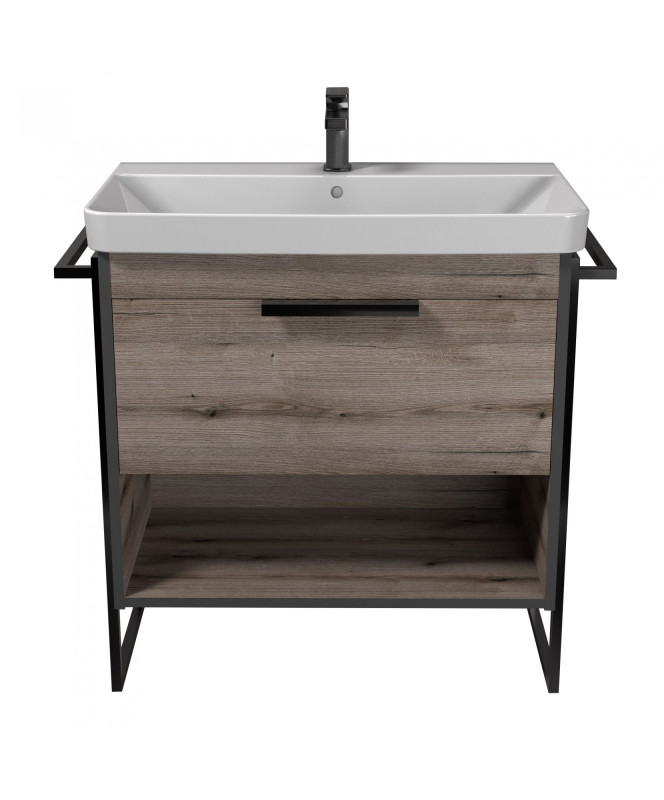 Тумба Мойдодыр Denver 80-A с опорами и полотенцедержателями с раковиной Vivace ДСП дуб эвок 00-0008454