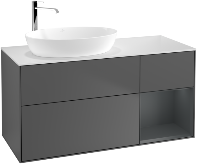 Тумба під раковину Villeroy & Boch Finion 120х50,1 см з підсвічуванням антрацит матовий лак/скло біле матове F931HGGK