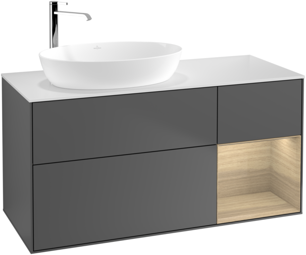 Тумба під раковину Villeroy & Boch Finion 120х50,1 см з підсвічуванням антрацит матовий лак/скло біле матове F931PCGK