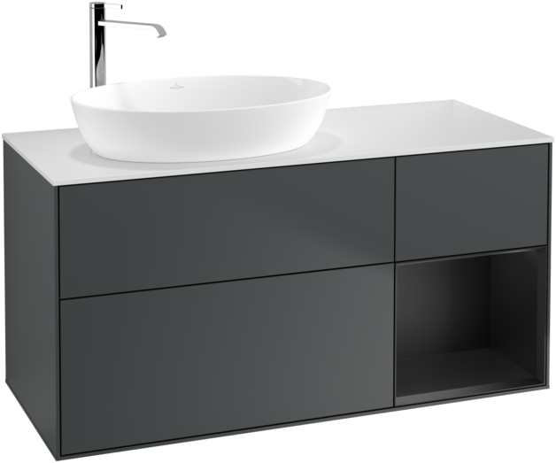 Тумба під раковину Villeroy & Boch Finion 120х50,1 см із підсвічуванням МДФ темно-синій матовий лак/скло біле матове F931PDHG