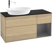 Тумба под раковину Villeroy & Boch Finion 120х50,1 см с подсветкой МДФ шпон дуба/стекло черное матовое F932GKPC