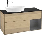 Тумба под раковину Villeroy & Boch Finion 120х50,1 см с подсветкой МДФ шпон дуба/стекло черное матовое F932GKPC