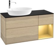 Тумба під раковину Villeroy & Boch Finion 120х50,1 см з підсвічуванням МДФ шпон дуба/скло чорне матове F932HFPC