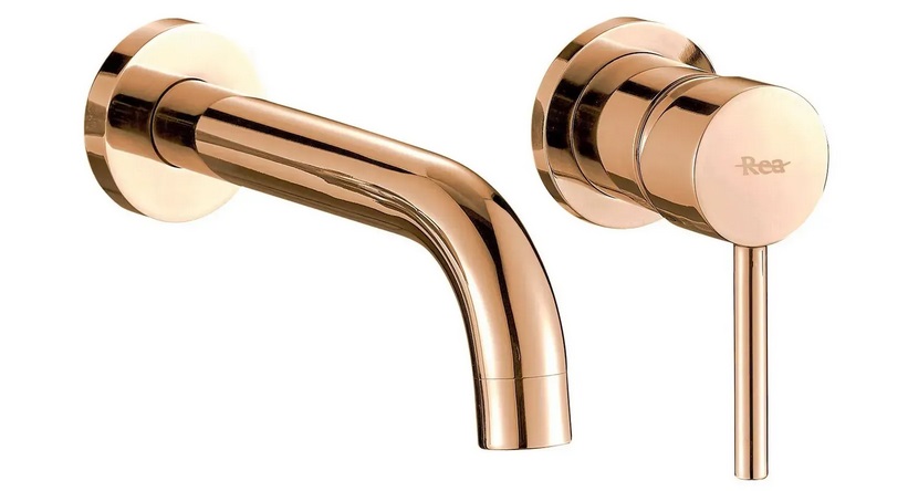 Змішувач для раковини Rea Lungo настінний одноважільний рожеве золото REA-B8548