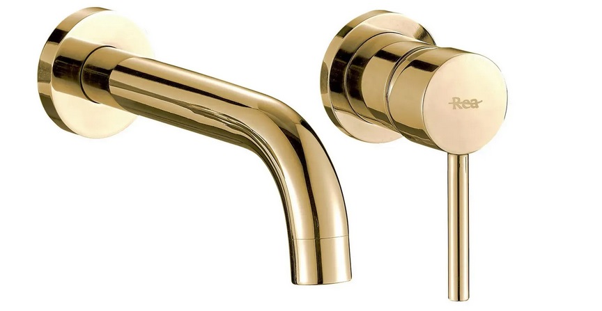 Смеситель для раковины Rea Lungo настенный однорычажный золото REA-B8559