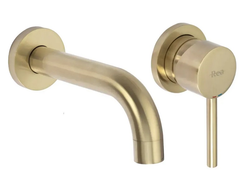 Змішувач для раковини Rea Lungo настінний одноважільний матове золото REA-B8652