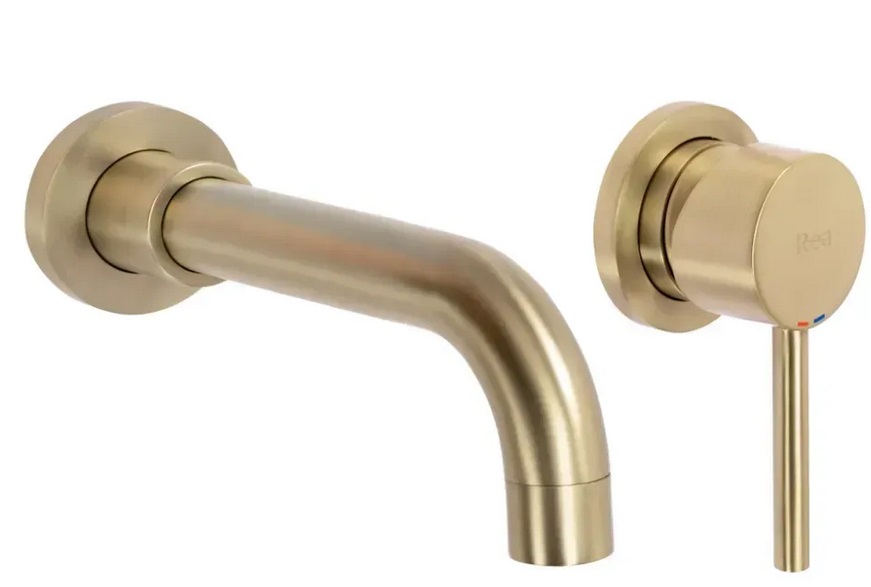 Смеситель для раковины Rea Lungo Long настенный однорычажный матовое золото REA-B4109