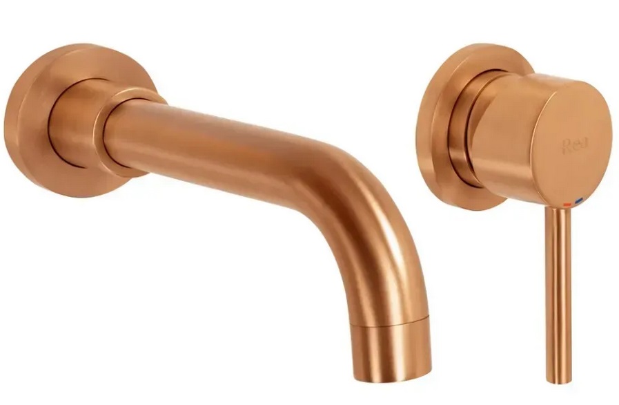 Смеситель для раковины Rea Lungo Long настенный однорычажный матовая медь REA-B4601