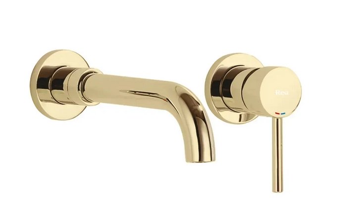 Смеситель для раковины Rea Lungo Long настенный однорычажный золото REA-B0370