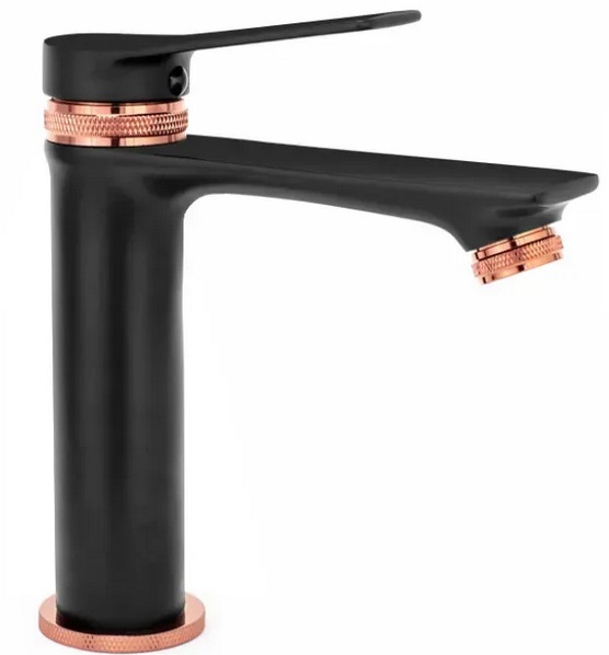 Змішувач для раковини Rea Viral одноважільний чорний/рожеве золото REA-B2025
