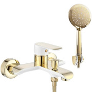 Змішувач для ванної Rea Bloom одноважільний з душовим гарнітуром білий/золото REA-B9932