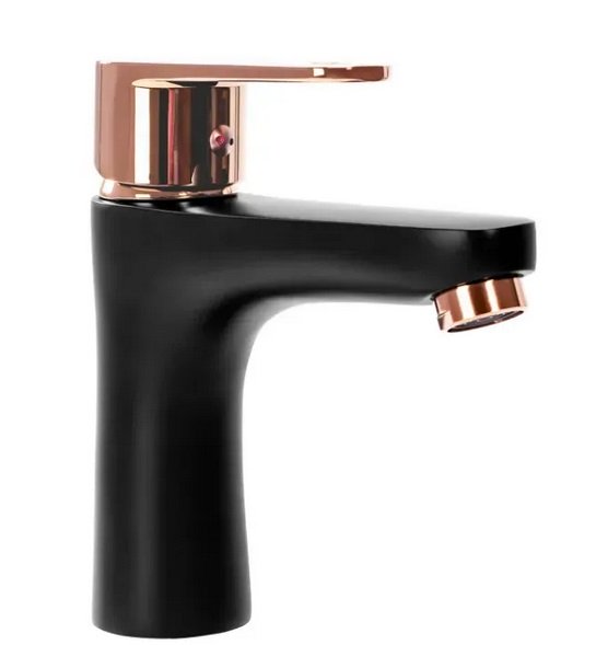 Змішувач для раковини Rea Mild одноважільний чорний/рожеве золото REA-B4807