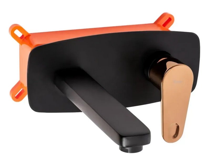 Змішувач для раковини Rea Mild настінний одноважільний чорний/рожеве золото REA-B9142