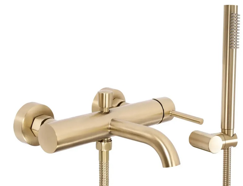 Смеситель для ванной Rea Lungo однорычажный с душевым гарнитуром матовое золото REA-B8010