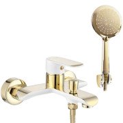 Смеситель для ванной Rea Bloom однорычажный с душевым гарнитуром белый/золото REA-B9932