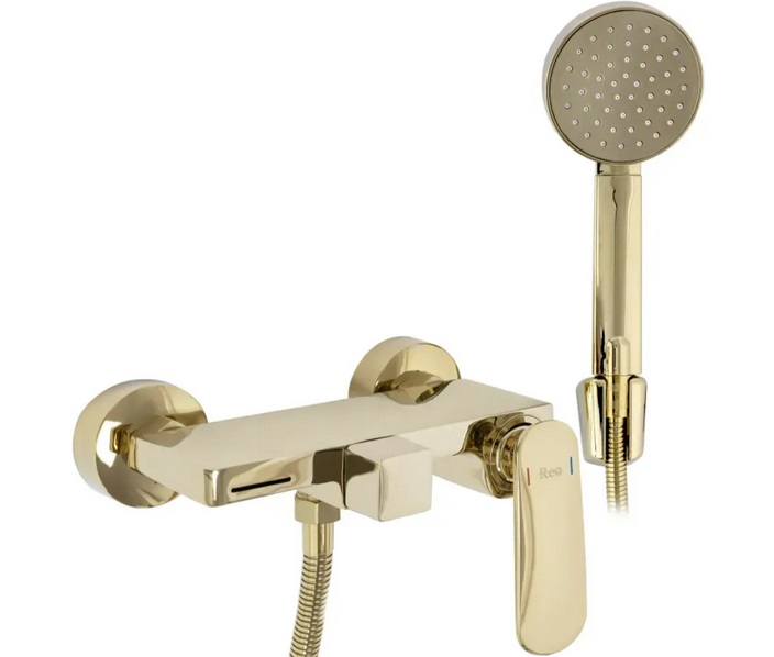 Смеситель для ванной Rea Berg однорычажный с душевым гарнитуром золото REA-B2043