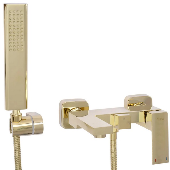 Смеситель для ванной Rea Fenix однорычажный с душевым гарнитуром золото REA-B5666
