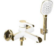 Смеситель для ванной Rea Melia однорычажный с душевым гарнитуром белый/золото REA-B2710