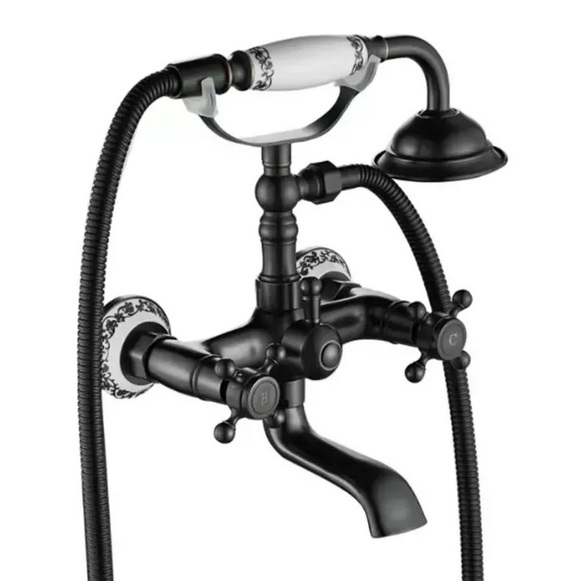 Змішувач для ванної кімнати Rea Rustico двовентильний з душовим гарнітуром чорний REA-B0701