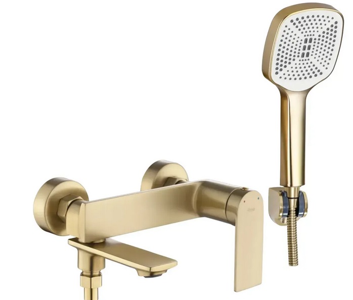 Змішувач для ванної кімнати Rea Storm одноважільний з душовим гарнітуром матове золото REA-B7963
