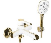 Смеситель для ванной Rea Melia однорычажный с душевым гарнитуром белый/золото REA-B2710