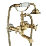 Смеситель для ванной Rea Rustico двухвентильный с душевым гарнитуром матовое золото REA-B0702