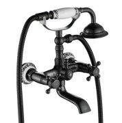 Смеситель для ванной Rea Rustico двухвентильный с душевым гарнитуром черный REA-B0701