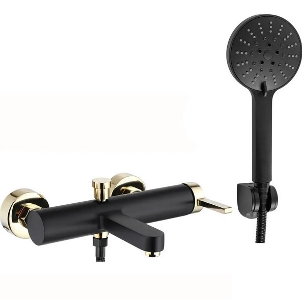 Змішувач для ванної кімнати Rea Polo одноважільний з душовим гарнітуром чорний/золото REA-B9979