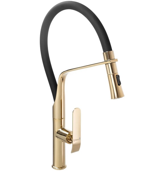 Змішувач для кухні Rea Castor одноважільний з висувною лійкою чорний/золото REA-B6936
